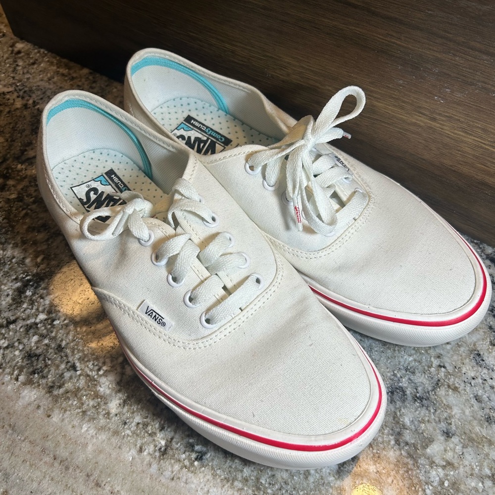 Vans White Sneakers with Red Accents